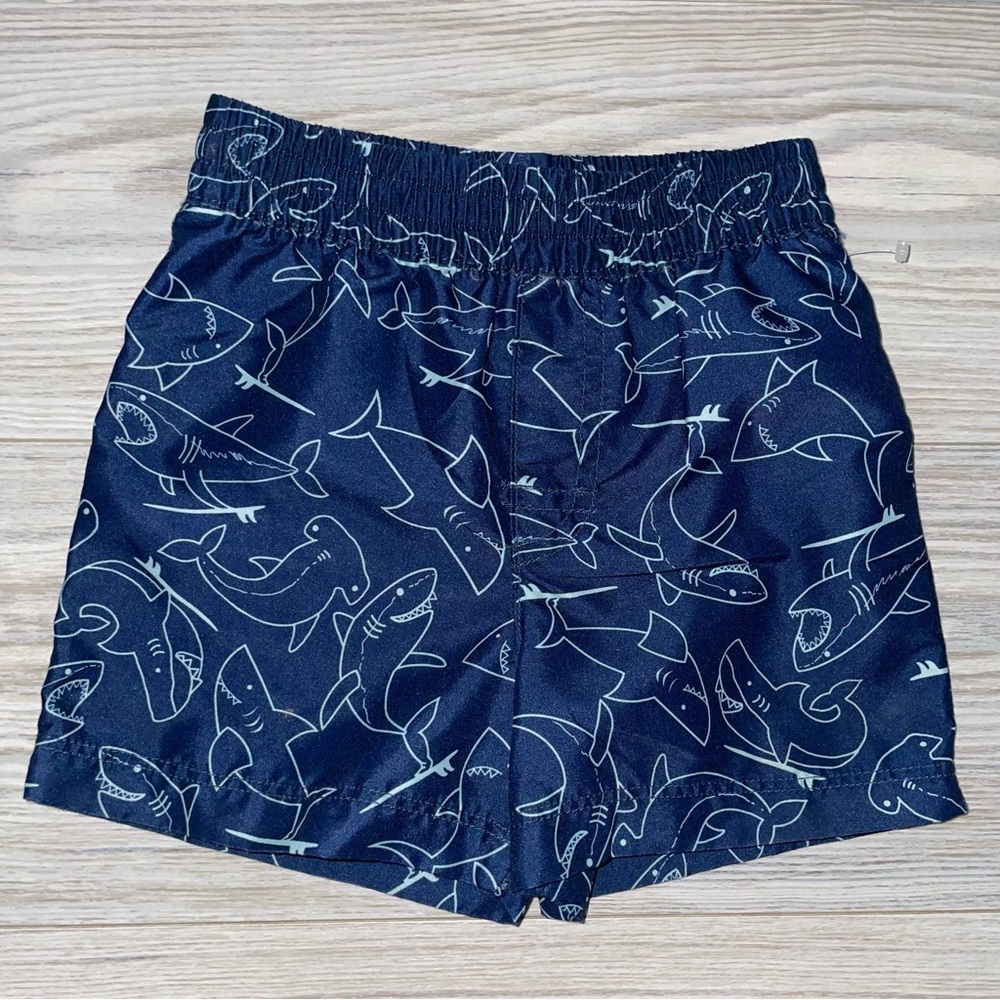 Wonder Nation Baby Boys Swim Trunks 18 Months Blue Shark Print Mesh Lined